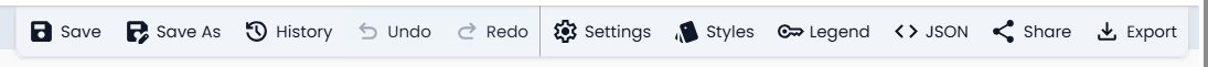 Toolbar and the Settings / Style modals where map-level options live